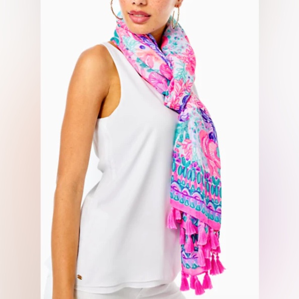 NWT Pink Lilly Pulitzer Resort Scarf Multi Seaside Carnivale Engineered Print